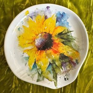 Demdaco Dean Crouser Sunflower Watercolor Art Work Stoneware Spoon Rest